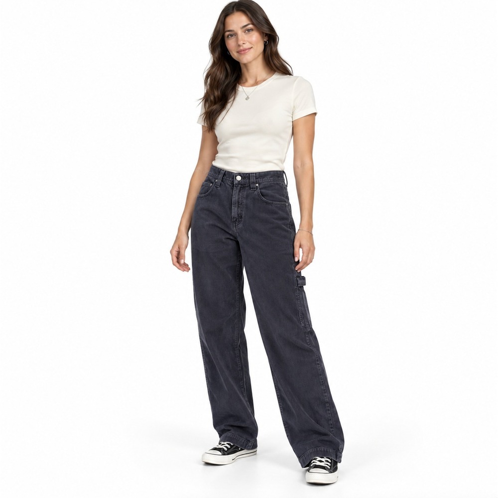 J. Galt Brandy Melville Corduroy Carpenter Pants Navy Blue Wide Leg SMALL